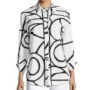 FINLEY White Black Abstract Long Sleeve Button Up Tunic - Size L